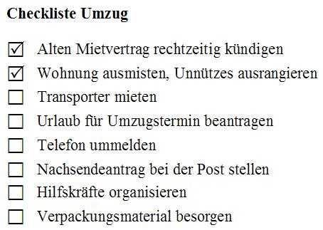 Beispiel Checkliste Umzug